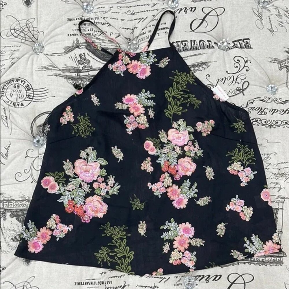 re:named  floral Black Top